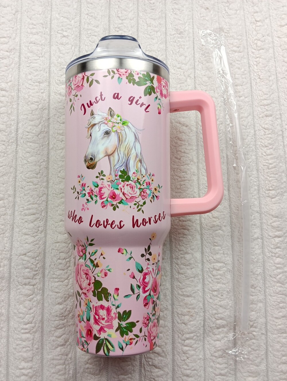 Pink Floral Horse Girl Tumbler